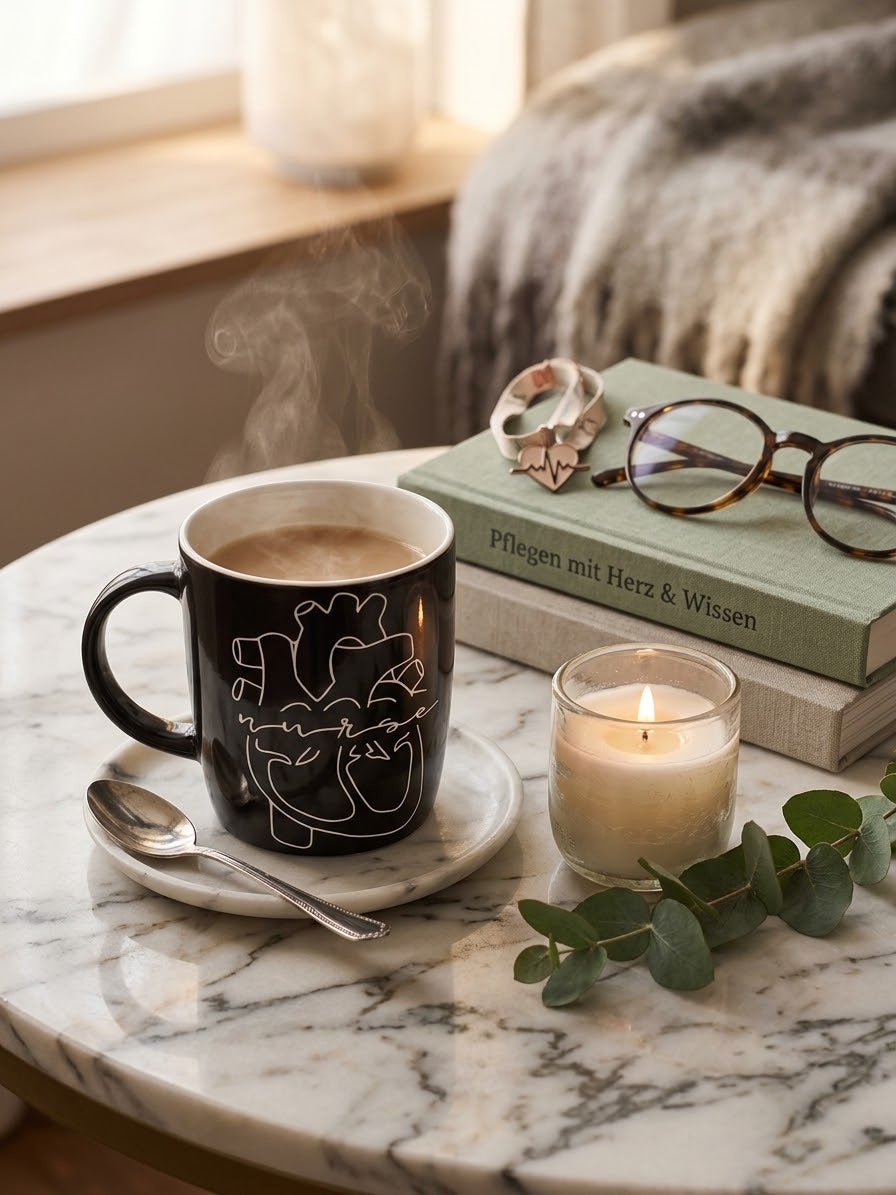 Kaffeebecher "Anatomisches Herz & Nurse" – Für alle, die mit Herzblut pflegen