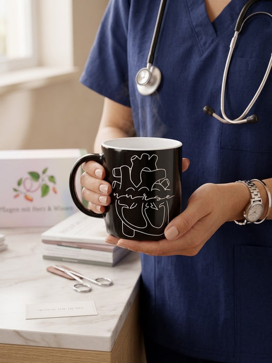 Kaffeebecher "Anatomisches Herz & Nurse" – Für alle, die mit Herzblut pflegen